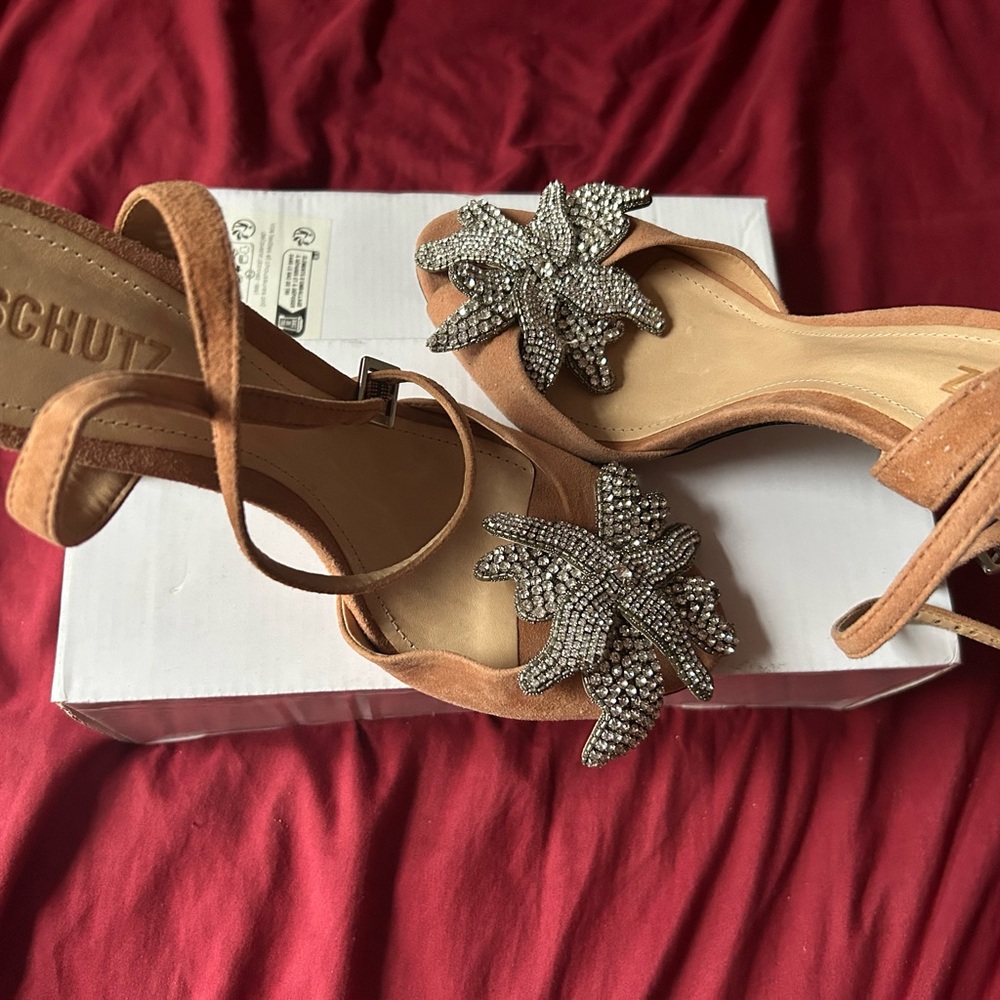 SCHUTZ Tan Embellished Heels
